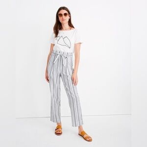 Madewell Linen-Cotton Paperbag Pants in Dark Baltic Stripe, Size 0